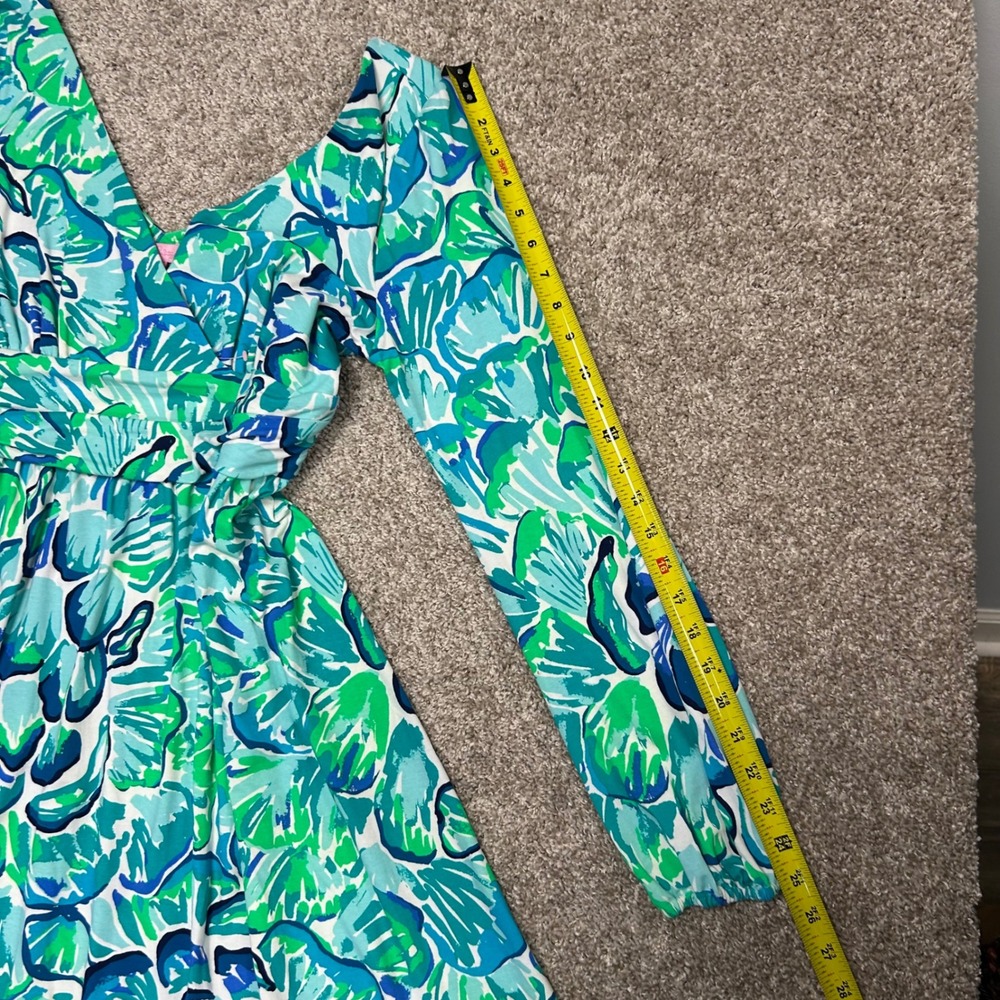 Lilly Pulitzer Fleur Dress Agate Green Lazy River Women Size Large Fit and Flare - Picture 6 of 9